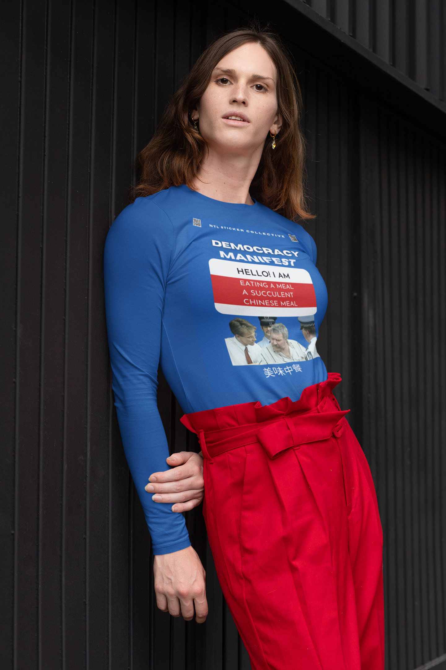 NEW | Hello I Am Eating A Meal | Democracy Manifest V3 | Blue | Gildan Unisex Long Sleeve Shirt