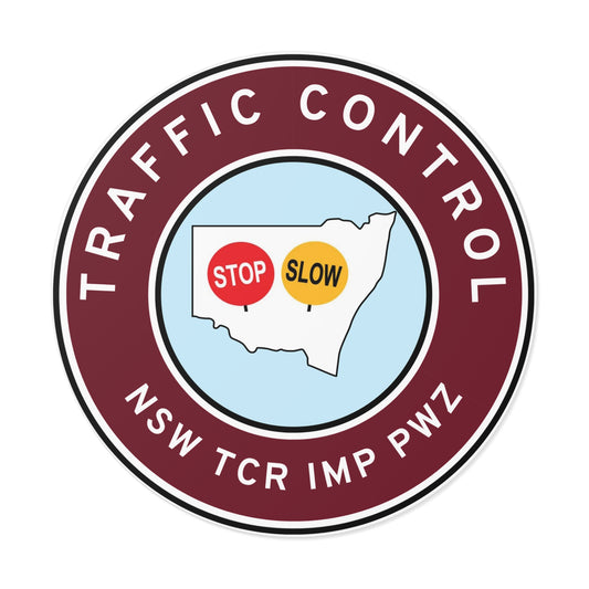 NSW | Traffic Control | TCR/IMP/PWZ | Hard Hat Sticker | Stop/Slow | QLD Maroon
