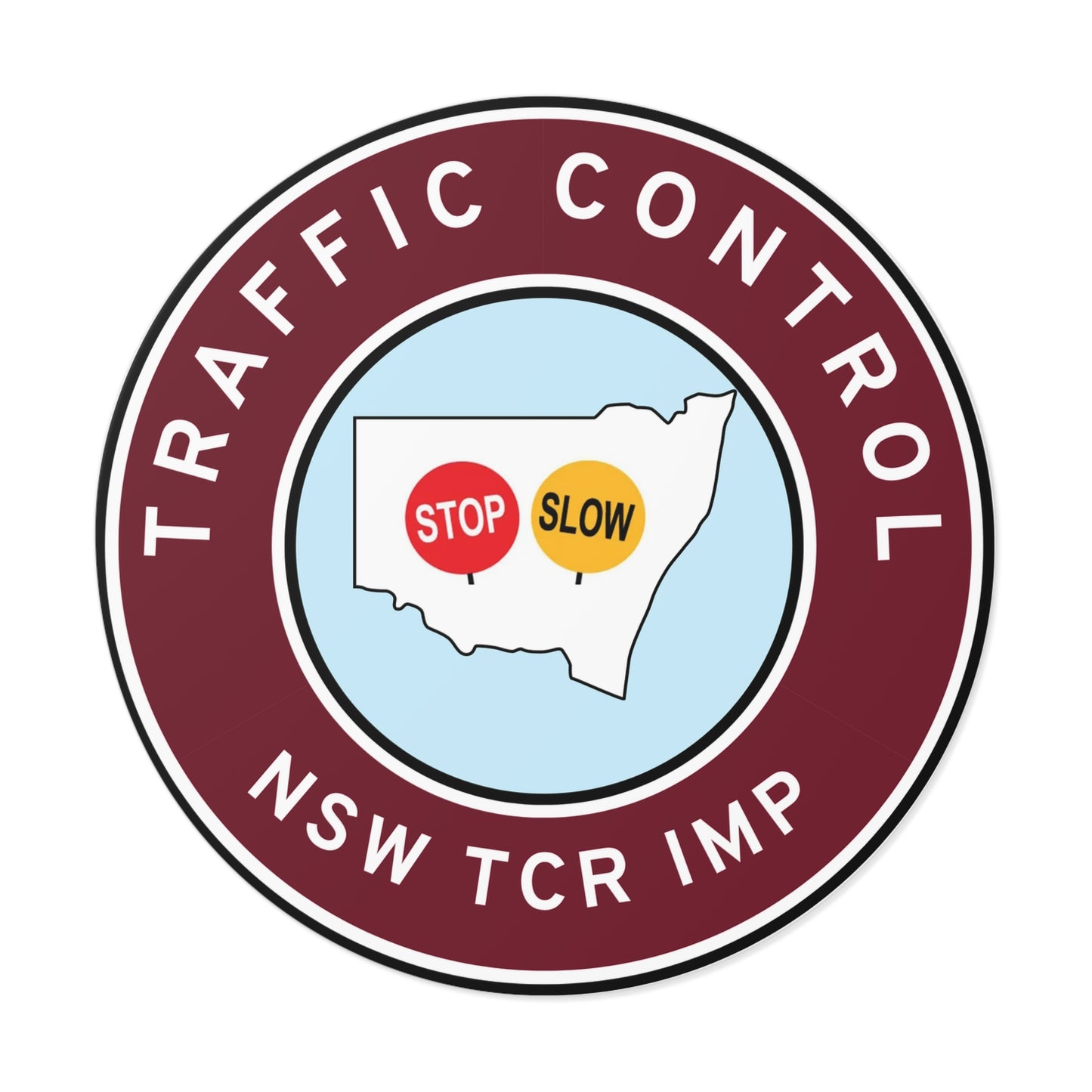 NSW | Traffic Control | TCR/IMP | Hard Hat Sticker | Stop/Slow | QLD Maroon