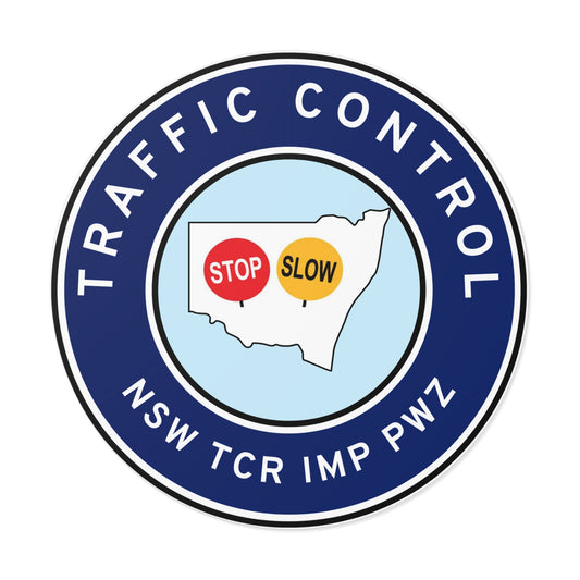 NSW | Traffic Control | TCR/IMP/PWZ | Hard Hat Sticker | Stop/Slow | VIC Blue