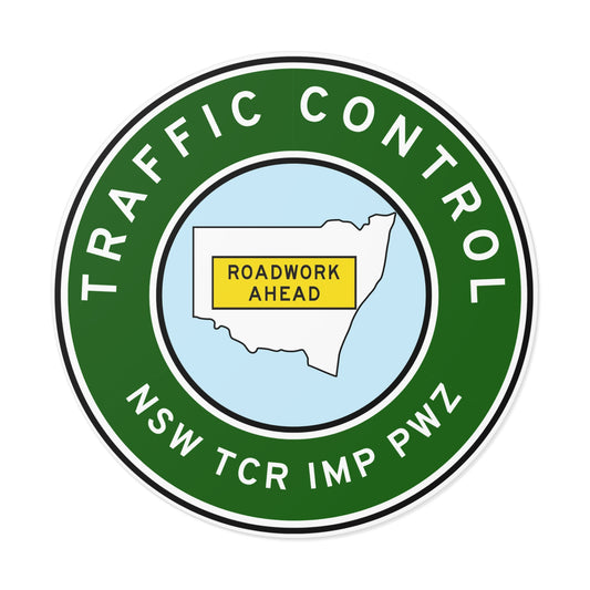 NSW | Traffic Control | TCR/IMP/PWZ | Hard Hat Sticker | Roadwork Ahead | TAS Green