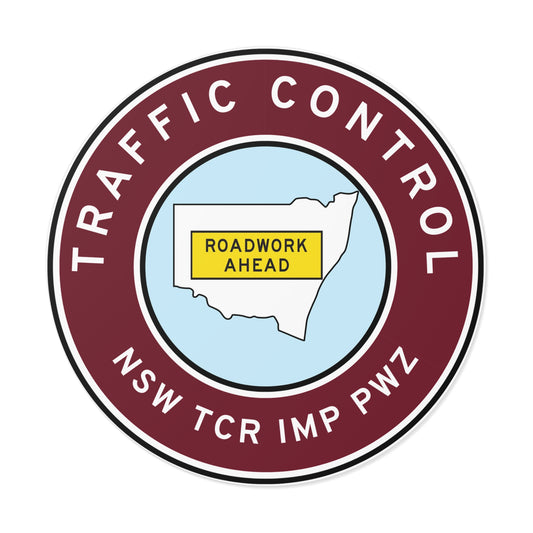NSW | Traffic Control | TCR/IMP/PWZ | Hard Hat Sticker | Roadwork Ahead | QLD Maroon