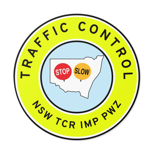 NSW | Traffic Control | TCR/IMP/PWZ | Hard Hat Sticker | Stop/Slow | Yellow
