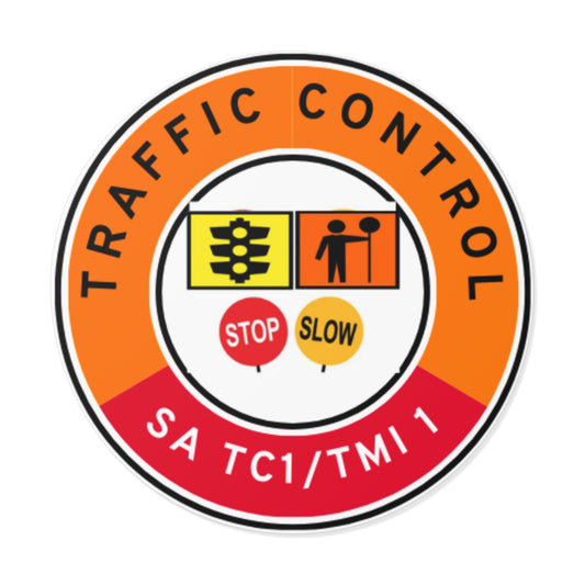 SA Traffic Control | TC1, TMI 1 | Hard Hat Sticker | All Symbolics | Orange/SA Red