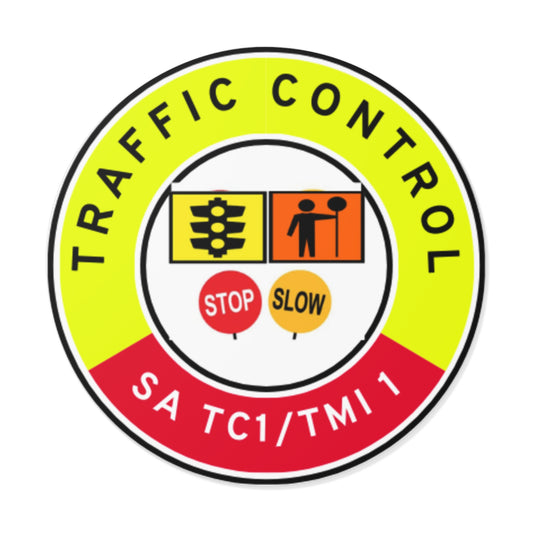 SA Traffic Control | TC1, TMI 1 | Hard Hat Sticker | All Symbolics | Yellow/SA Red