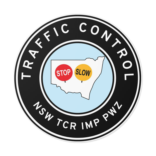 NSW | Traffic Control | TCR/IMP/PWZ | Hard Hat Sticker | Stop/Slow | Black