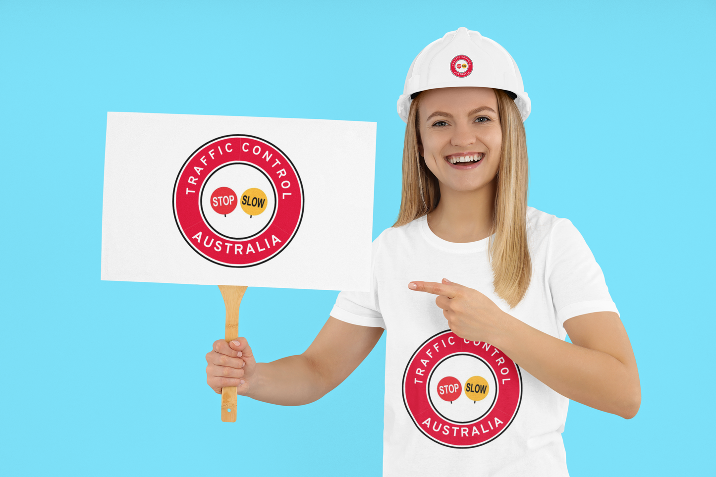 Australia | Traffic Control | All States | Hard Hat Sticker | Stop/Slow | SA Red