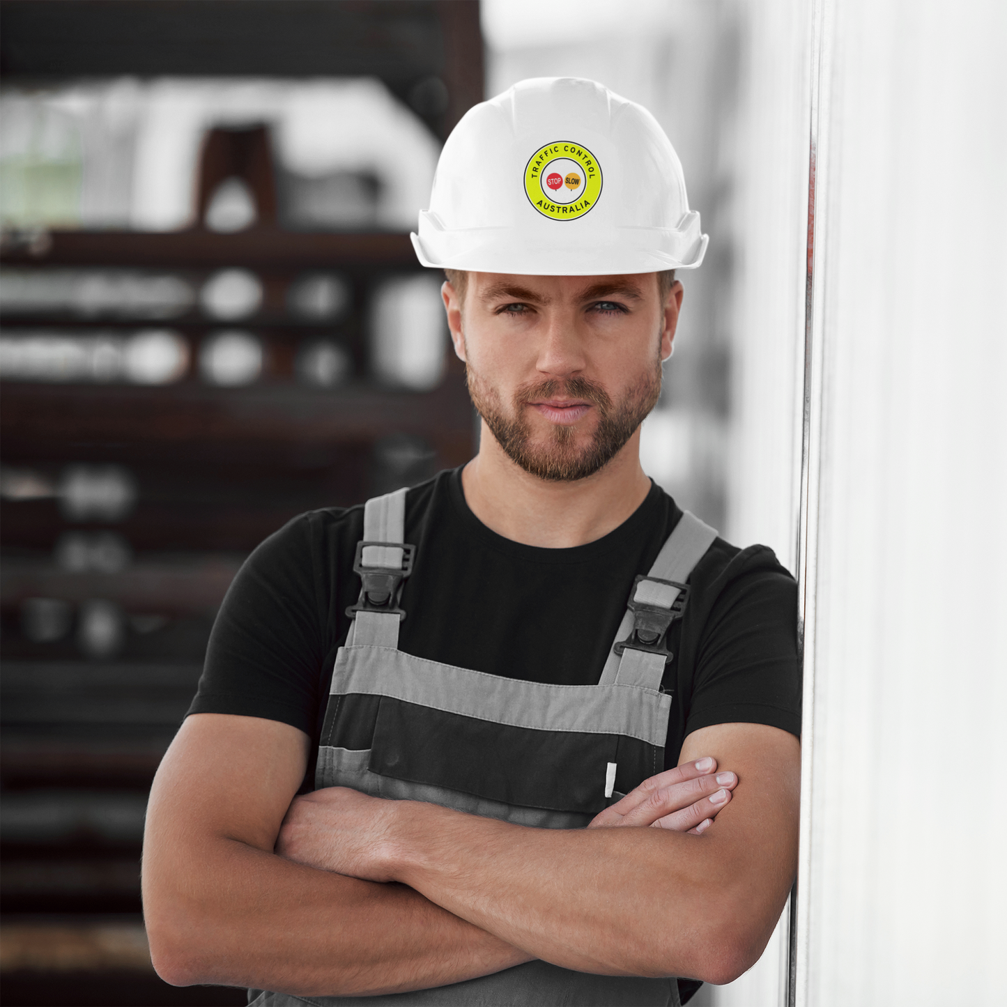 Australia | Traffic Control | All States | Hard Hat Sticker | Stop/Slow | Yellow