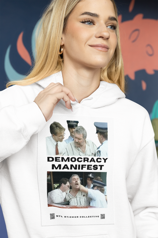 NEW | Double Window | Democracy Manifest | White | Unisex Gildan Hoodie