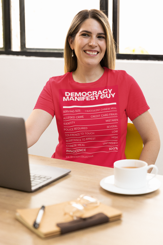Democracy Manifest Factsheet | Red | Unisex Gildan Heavy Cotton Tee