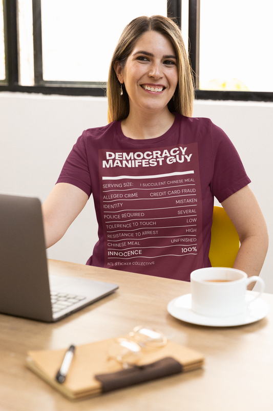 Democracy Manifest Fact Sheet | Maroon | Unisex Gildan Heavy Cotton Tee