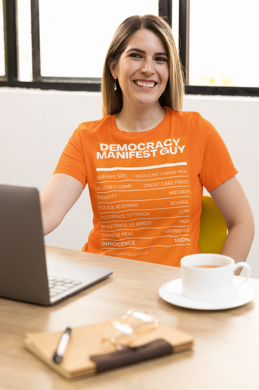 Democracy Manifest Fact Sheet | Orange | Unisex Gildan Heavy Cotton Tee