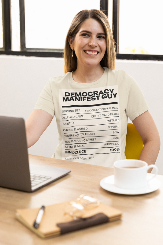 Democracy Manifest Fact Sheet | Sand | Unisex Gildan Heavy Cotton Tee