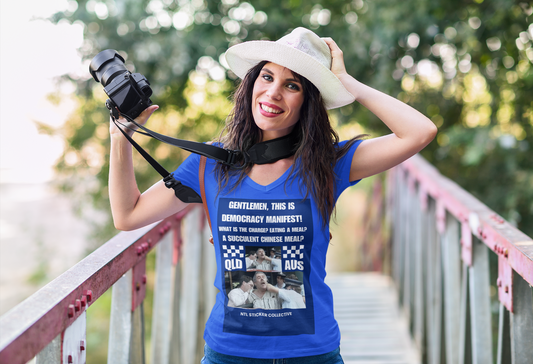 Extended Democracy Manifest Quote | Navy | Unisex Gildan Heavy Cotton Tee