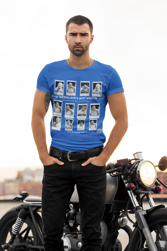 NEW | Queensland's Most Wanted Photoboard | Blue | Gildan Unisex Short Sleeve Shirt