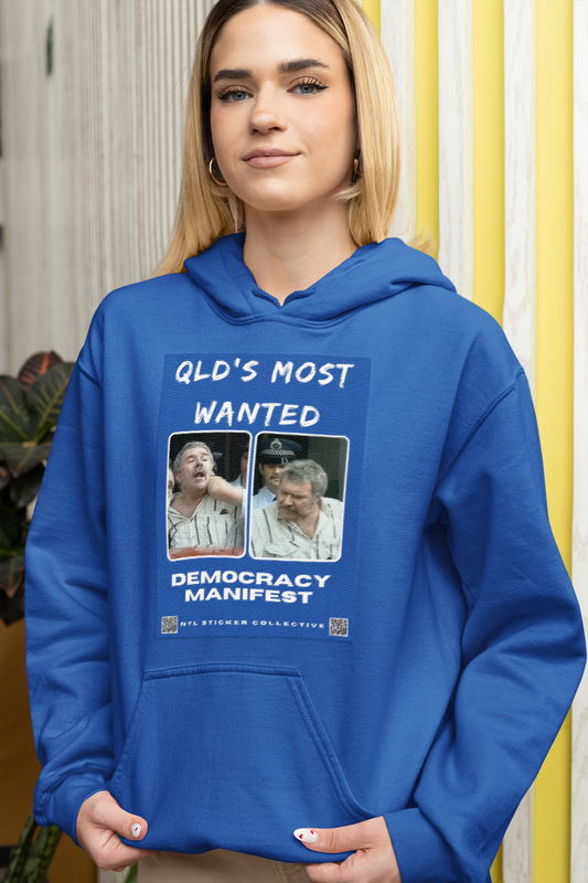 NEW | Qld Most Wanted Double Window | Blue | Gildan Unisex Hoodie