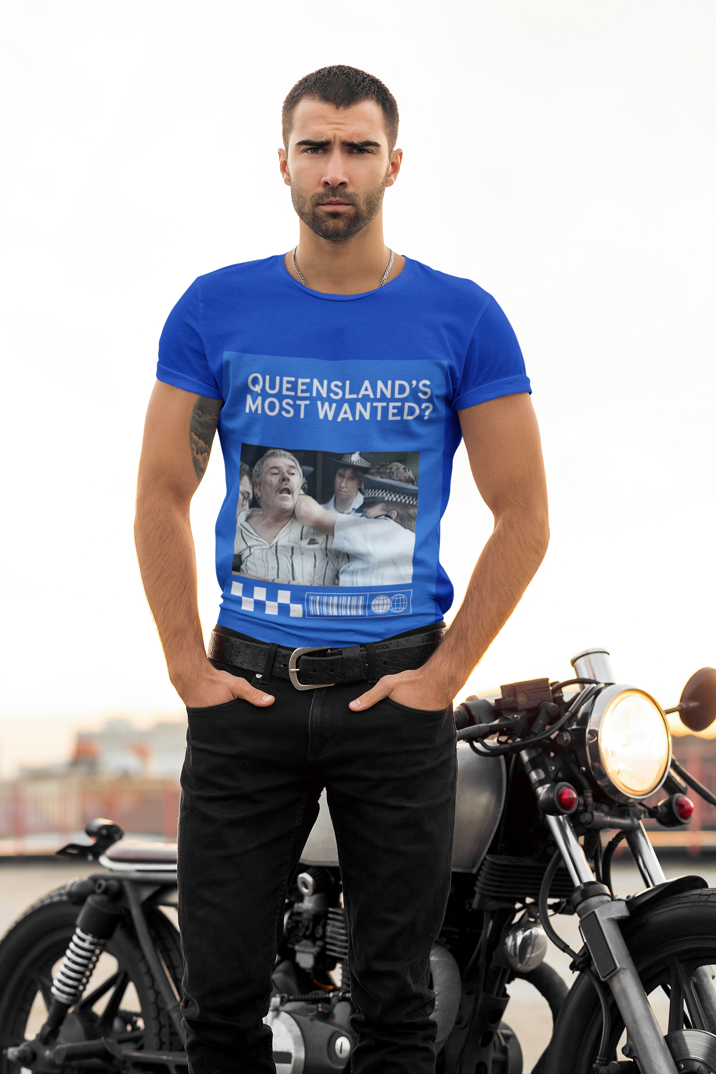 Queensland's Most Wanted? | Royal Blue | Gildan Unisex Heavy Cotton Tee