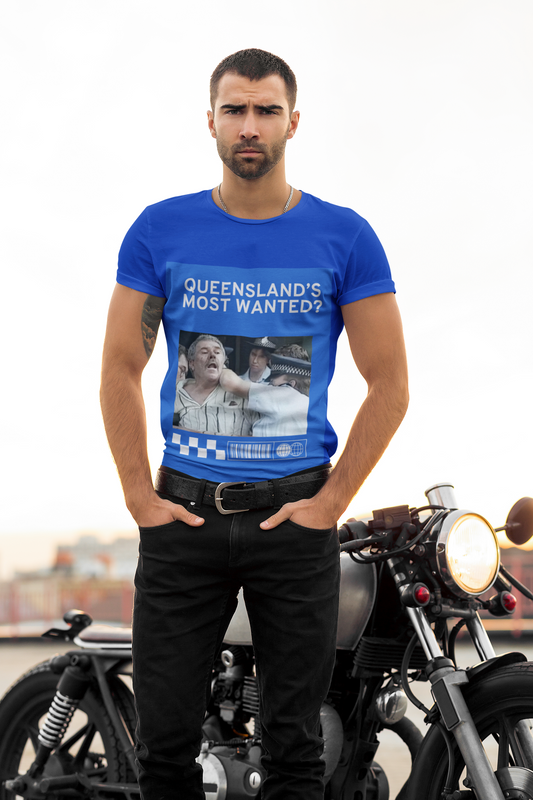 Queensland's Most Wanted? | Royal Blue | Gildan Unisex Heavy Cotton Tee