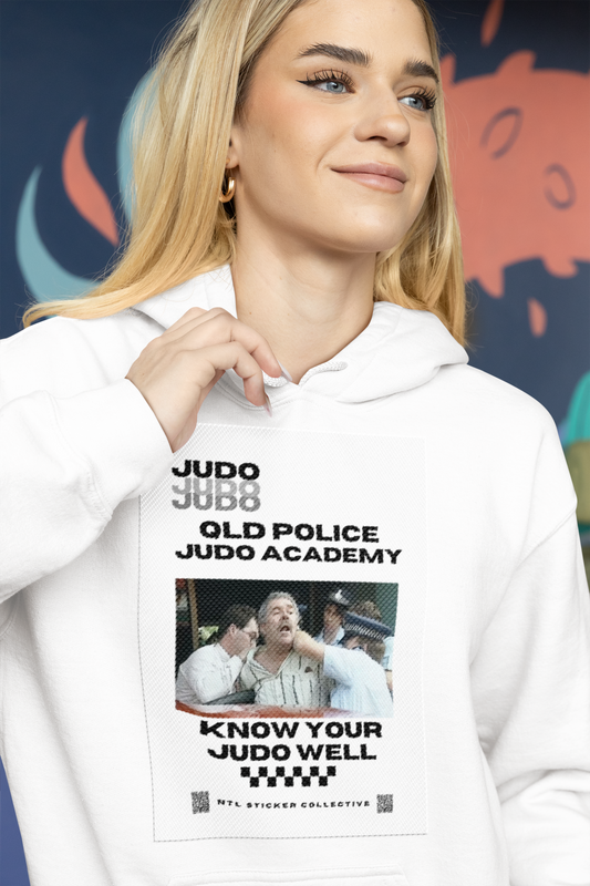 NEW | Queensland Police Judo Academy | J-U-D-O | Know Your Judo Well | White | Unisex Gildan Hoodie